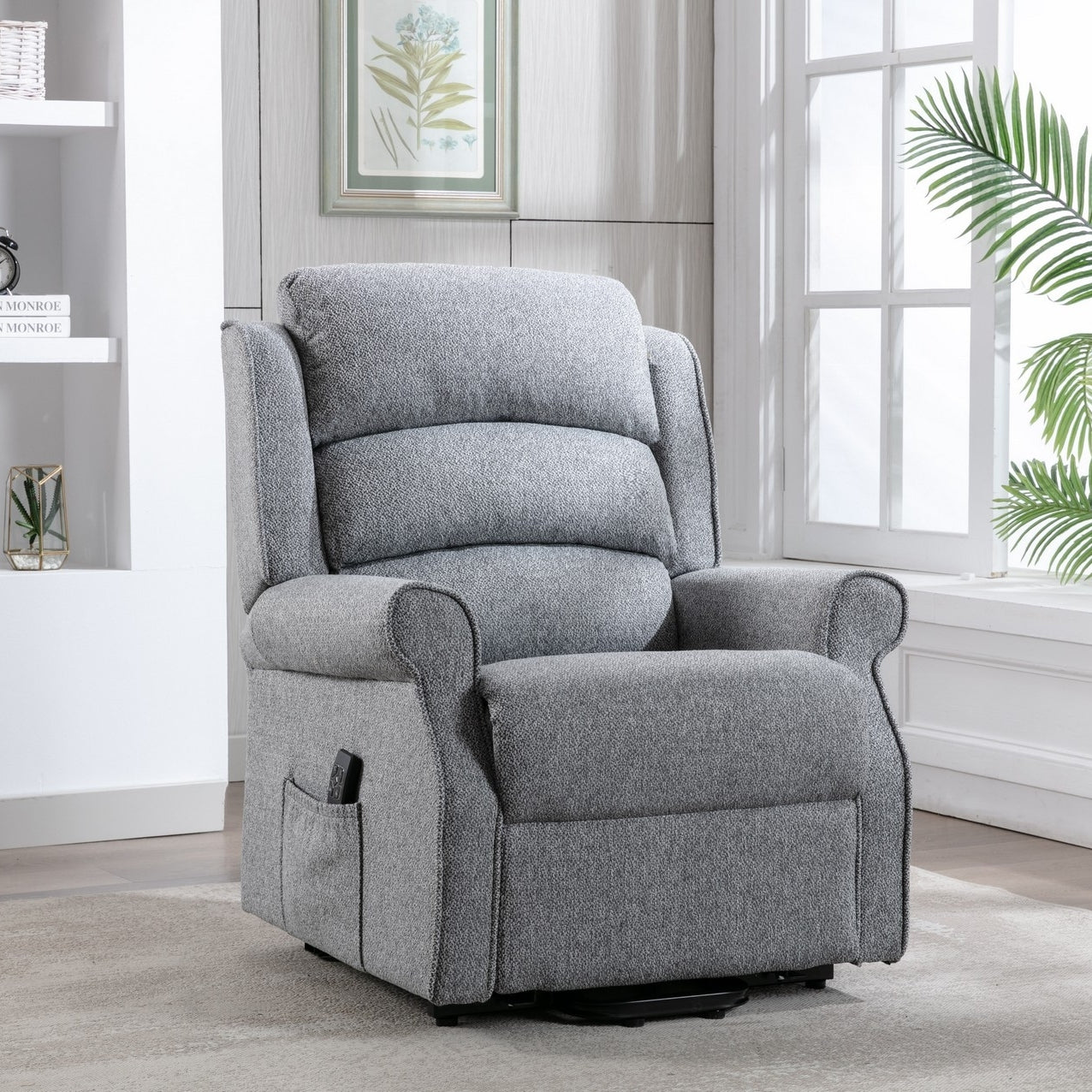 Andover riser recliner in grey fabric