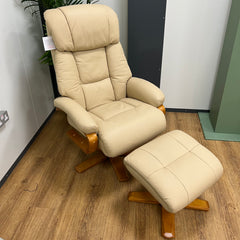 Refurbished Nice Luxury Real Leather Ivory Recliner Chair