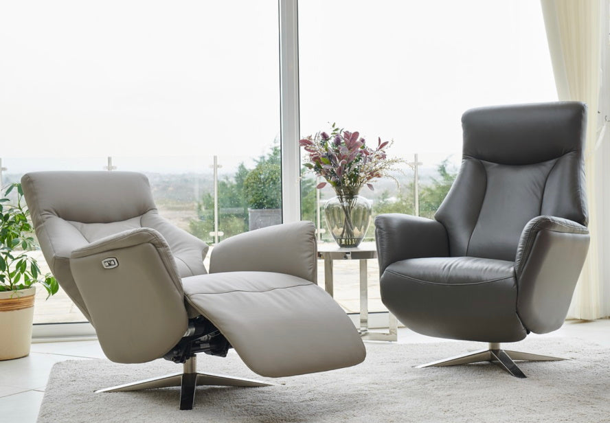 Houston Powered Real Leather Swivel Recliner