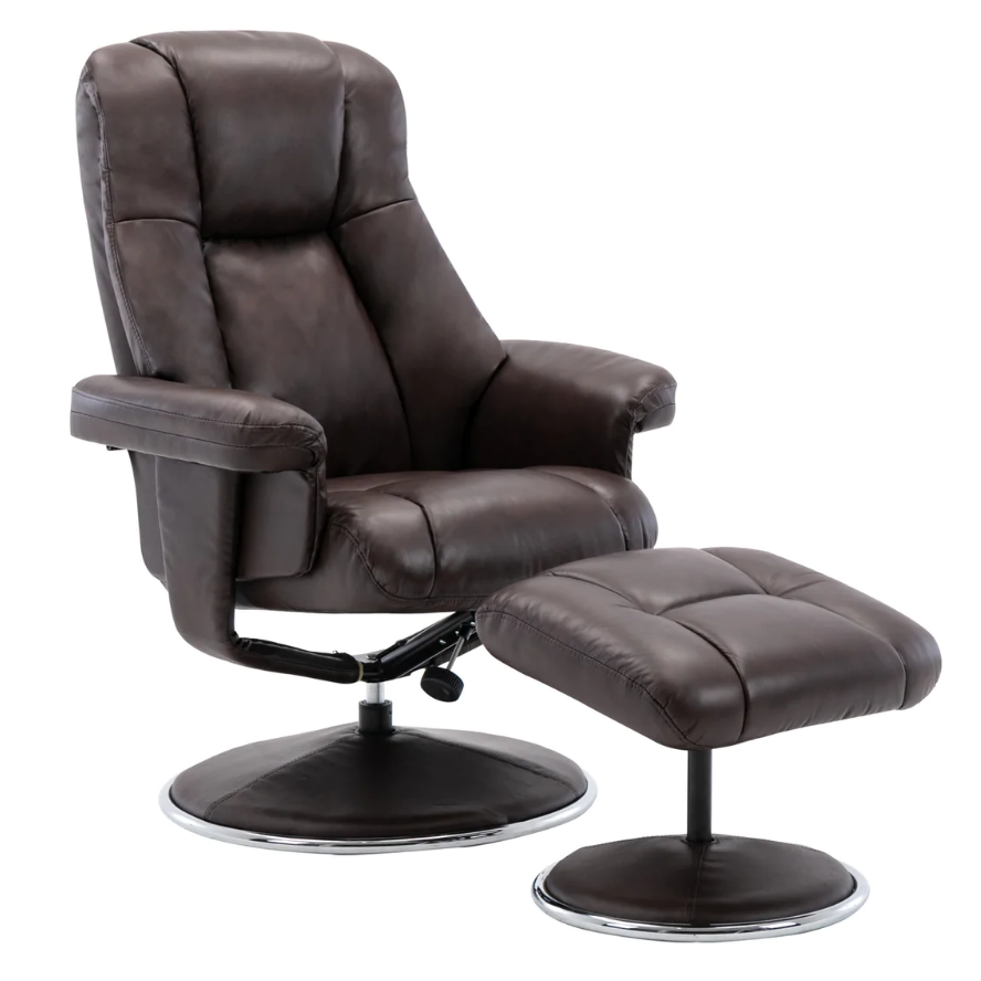 Denver Real Leather Luxury Swivel Recliner Chair Brown Leather Free Footstool